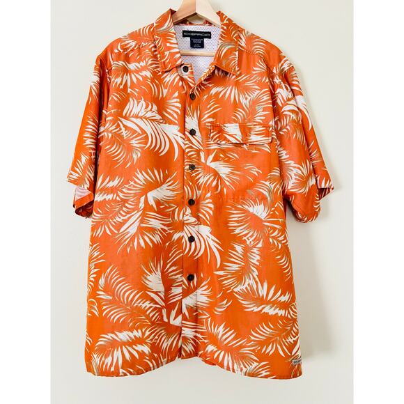 ExOfficio Men's Hawaiian Printed Button-Up Shirt Burnt Orange Large Tropical - Picture 1 of 5